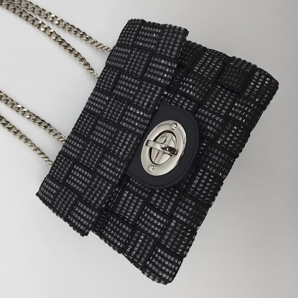 Alma Tonutti Handmade Italian Artisan Black Metallic Woven Crossbody Handbag - Picture 9 of 16
